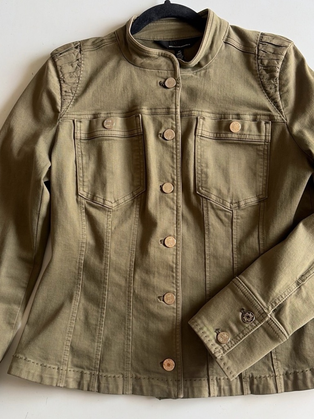 White House Black Market Olive Green Military-Style Jean Jacket